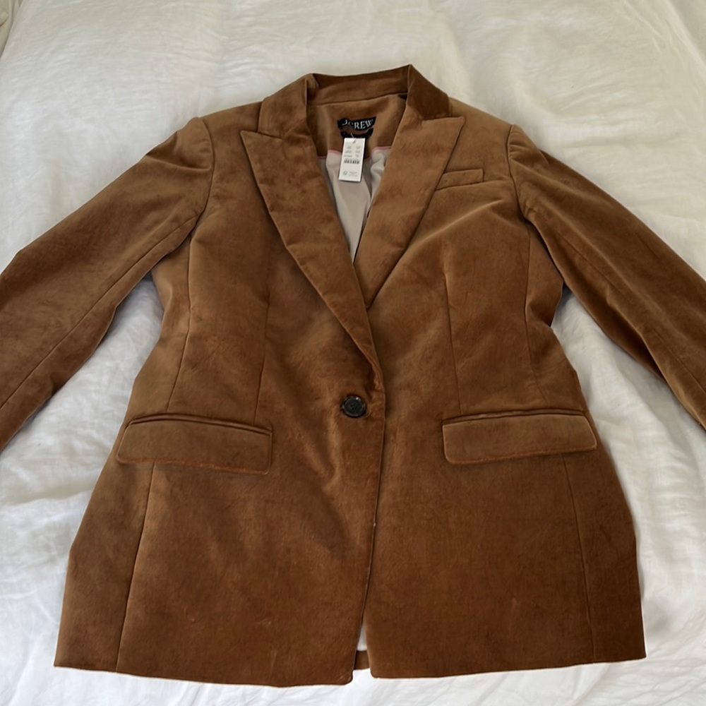 J Crew Willa blazer has velvet finish but is cotton and stretch. Amazing quality